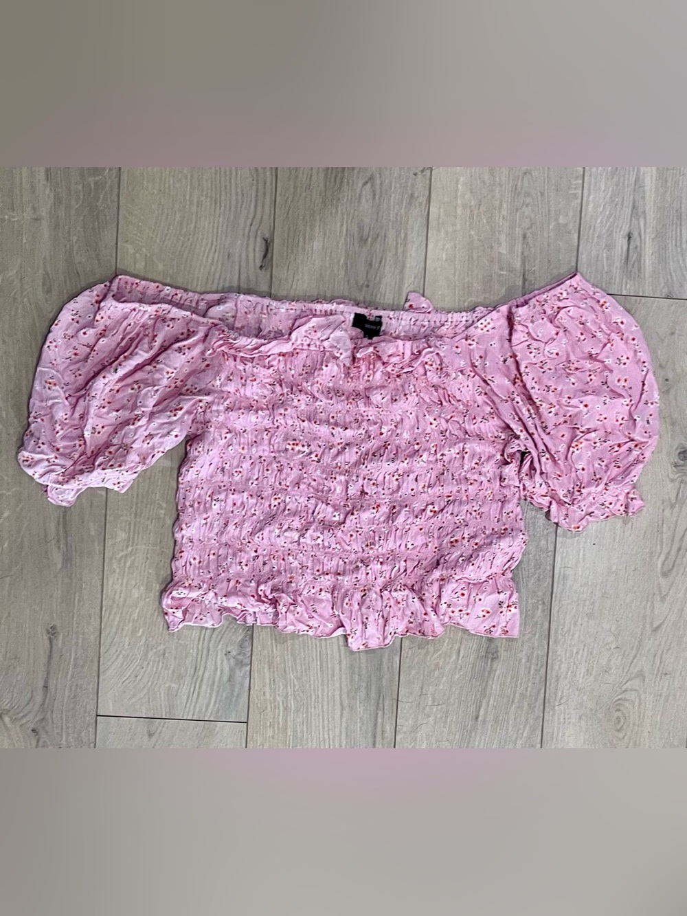 Forever 21 Pink Floral Smocked Off-Shoulder Crop Top Plus 3x